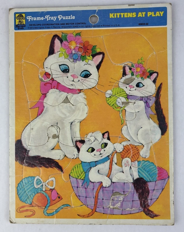 Vintage Puzzle Lot 1983 Mattel POOCHIE Frame Tray KITTENS AT PLAY 1973 USA Cat - Image 2 of 4