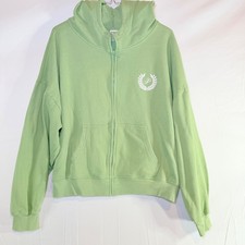 PINK Victoria's Secret Green Crest Logo Full Zip Hoodie Sweatshirt Medium