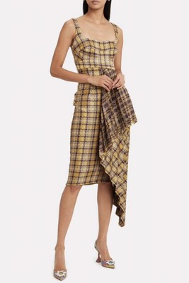 Silvia Tcherassi Daudi Pleated Gingham Dress Size L MSRP $1390