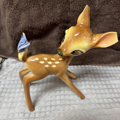 VTG Disney Evan K Shaw American Pottery Bambi with Blue Butterfly 8'' Figurine