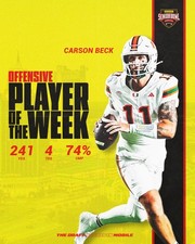 2026 SENIOR BOWL MIAMI HURRICANES CARSON BECK PLAYER OF THE WEEK ROOKIE