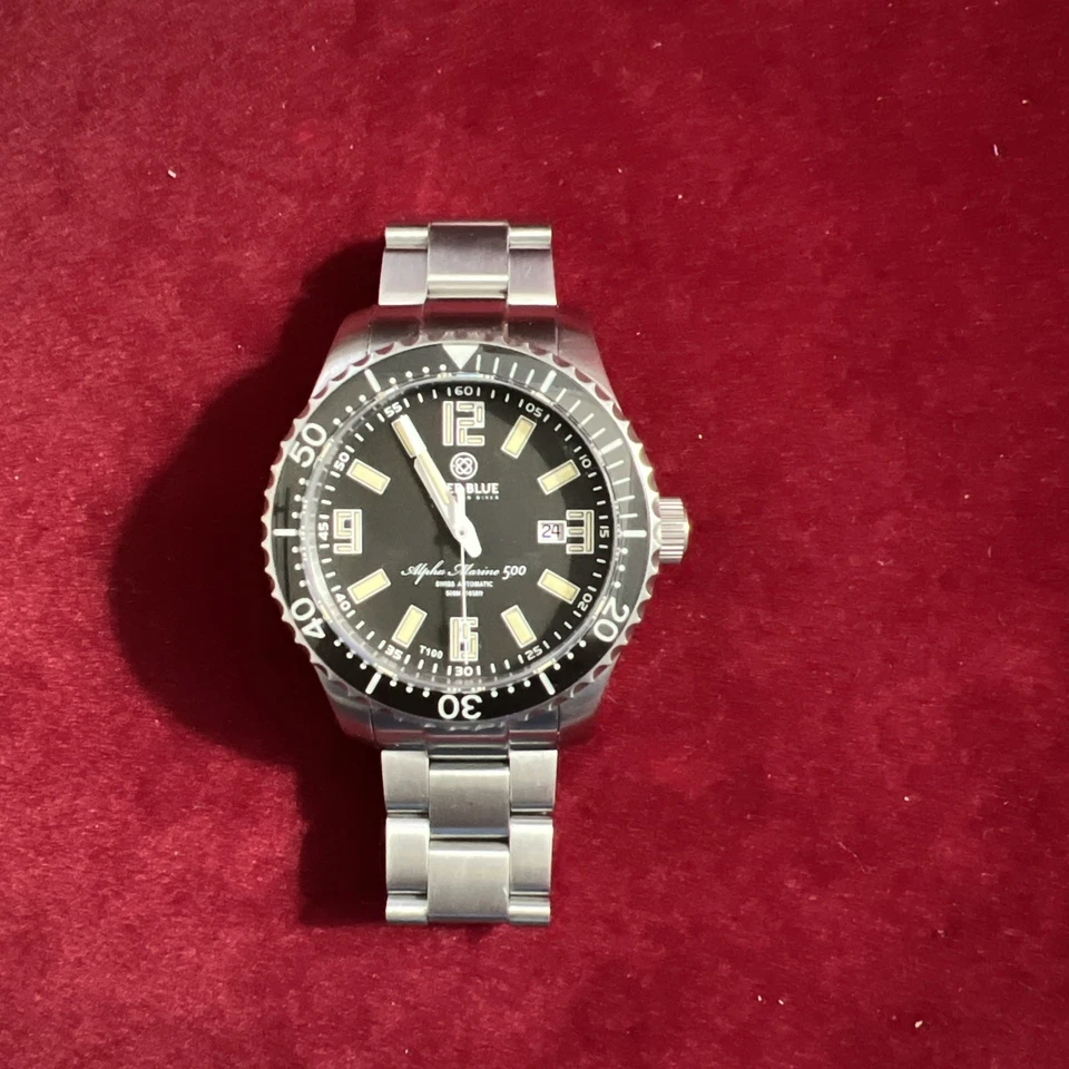 Relógio automático suíço Deep Blue Alpha Marine 500 mostrador branco laranja lume 41mm - Imagem 3 de 4