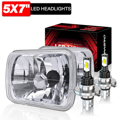 Pair 5x7'' 7x6'' Inch LED Headlights For Dodge Ramcharger 1981-1993 W100 W150 W250