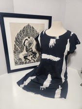 Women's Black & White Abstract Shift Dress Cut-Out Scoop Neck Knit Polyester M