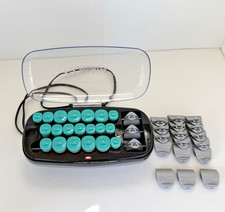 Conair Set CHV26R Flocked 20 Multi Size Hot Rollers Teal 20 Gray Clips WORKING
