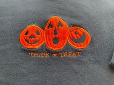 Vintage Halloween Pumpkin Sweatshirt XL Tultex Trick or Treat Embroidered Black