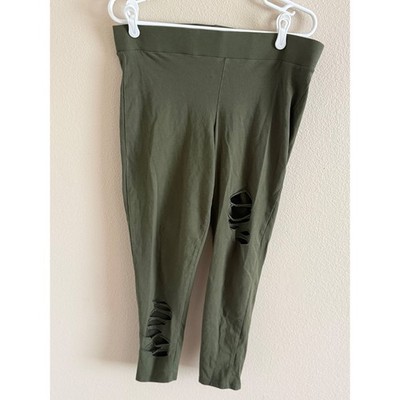 Torrid Olive Green Distressed Ladder Cut Out Leggings Plus Size 2X 18-20
