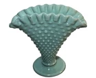 Fenton Turquoise Pastel Milk Glass Hobnail Small Fan Vase 4" Tall Vintage