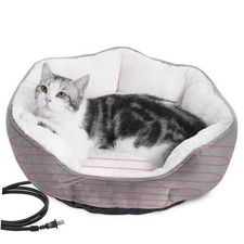Heated Cat Bed Indoor for Cats  Small Dogs - Winter Warm Plush 20x20 Inch