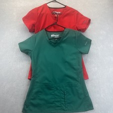 Greys Anatomy Active Scrub Tops V Neck XS Red Green Womens Lot 2