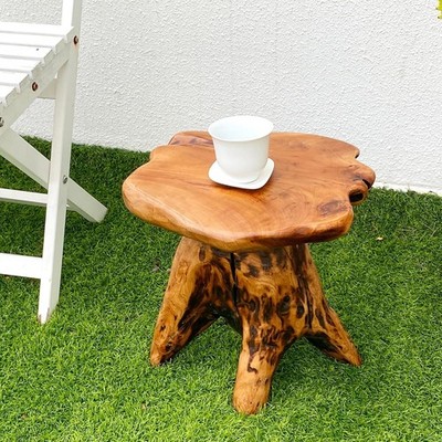 14.5'' Natural Cedar Tree Stump Stool - Unique Wood Side Table & Rustic End