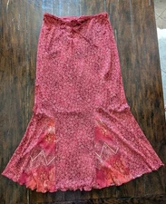 Vtg Wet Seal Y2K Floral Midi Skirt Red Boho Hippie Fairy Grunge Mesh Tiered 