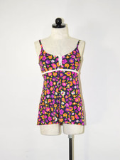 60s Colorful Floral Print Full Coverage Tankini Two Piece Beach Swimsuit Women S