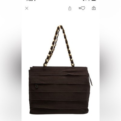 Vintage SALVATORE FERRAGAMO brown Grosgrain Tiered Chain Link leather trim tote