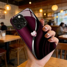Heart Hard Case for iPhone 17 Luxury Heart-Shaped Tempered Glass Case