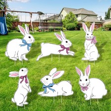 Large Easter Decorations Outdoor Bunny Yard Signs 6pcs with Stakes Cute Easter W