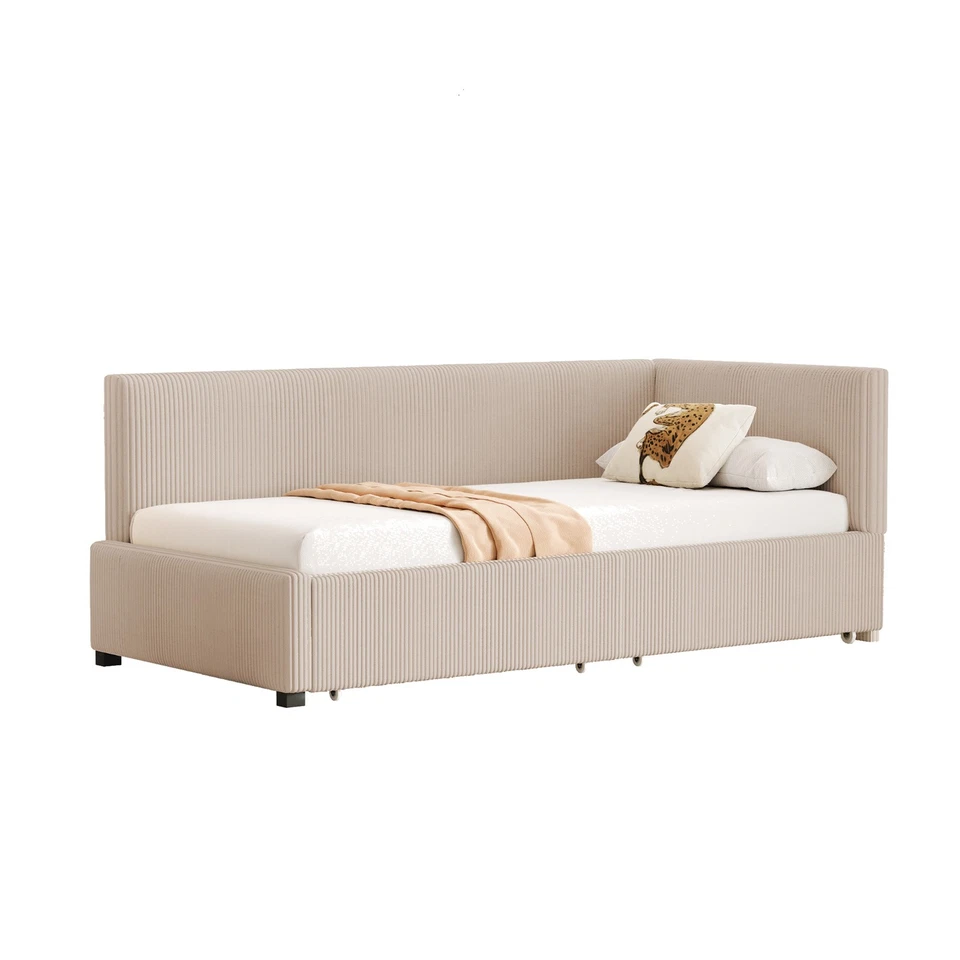 Polsterbett Schlafsofa Tagesbett Multifunktionsbett 90x200 mit Schubladen Beige - Bild 2 von 4