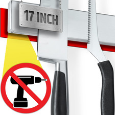 Strong Adhesive (No Drill) Magnetic Knife Holder for Wall - Professional 17 Inch