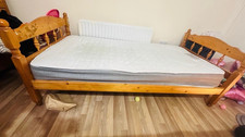 Wood Single Bed Frame Brown with Headboard & Footboard, Adults Bedroom