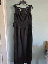 Jones New York Evening Black Satin Beaded Sleeveless Long Gown Square Neck 10