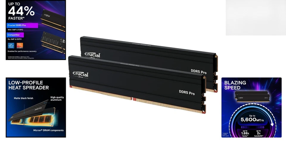 Crucial Pro 32GB DDR5 RAM Kit 2x16GB at 5600MHz - Intel XMP 3.0 Compatible - Image 2 of 4