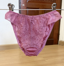 Vintage WACOAL Silky Burgundy Nylon Panty Floral Lace Hi Cut Sissy Bikini Sz.5