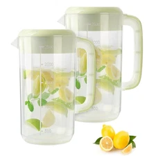 0.6 Gallon 2.5 Litre Clear Plastic Pitcher with Lid, 2 Pack Clear Water Pitch...