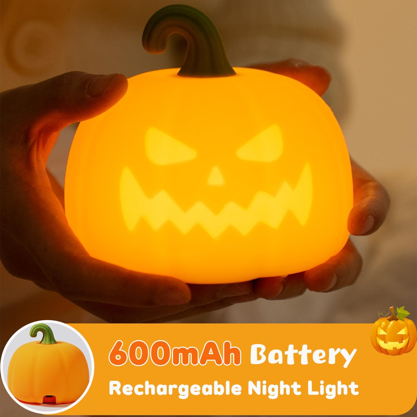 Best VEEKI Pumpkin Night Light for Kids Cute Halloween Lights Rechargeable with