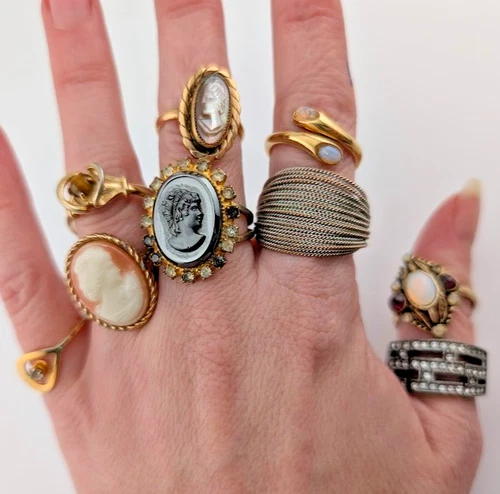 VINTAGE COSTUME RING LOT adjustable sizes vtg stone jewelry 9pcs B1