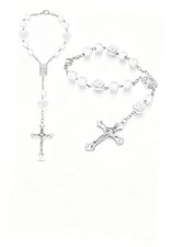2 PCS Car Rosary for Rearview Mirror, Pearl Rosary with Cross Pendant,
