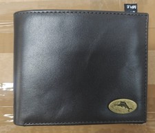 TOMMY BAHAMA brown Bifold Leather Men's Wallet ID Holder Marlin logo in brass