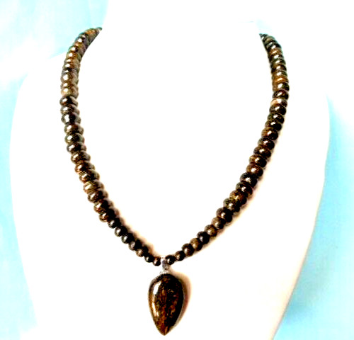 Collier en Bronzite 45cm - 260.Cts - Argent Massif, le Cadeau Idéal et Symbolique pour Elle et Lui