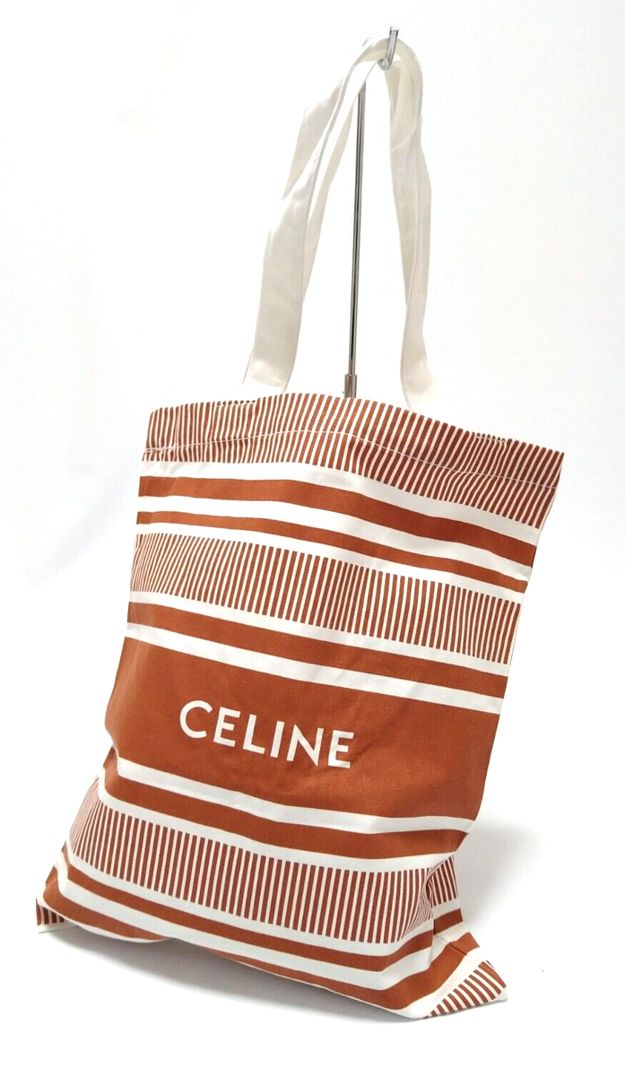 CELINE VIP Gift Orange Stripes Canvas Cotton Tote Shoulder Bag