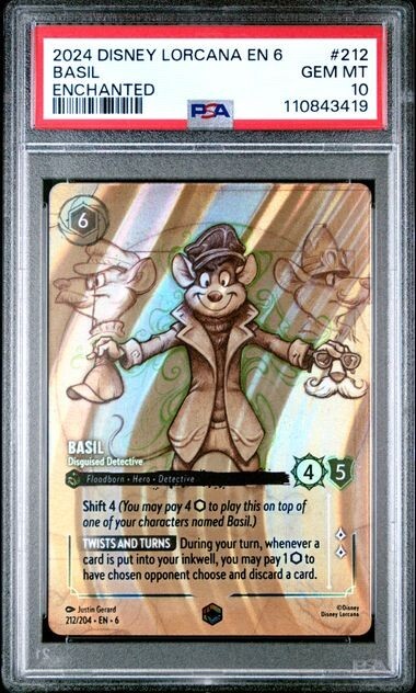 Disney Lorcana Azurite Sea - Basil Enchanted 212/204 PSA 10 Gem MT