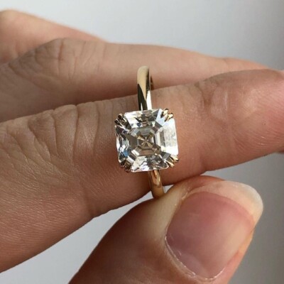 Solitaire Engagement Ring Double Claw Prong 2 CT Asscher Moissanite Ring For Her