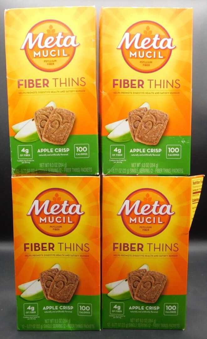 4 Pk Metamucil Fiber Thins 4g Of Fiber Apple Crisp Flavor 12ct Ea Exp