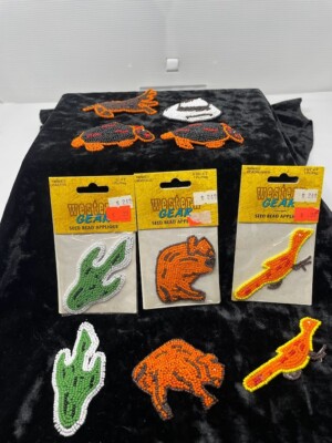 South Western Gear Seed Bead Applique Patches Bison, Cactus, Cowboy Boot 10 pcs