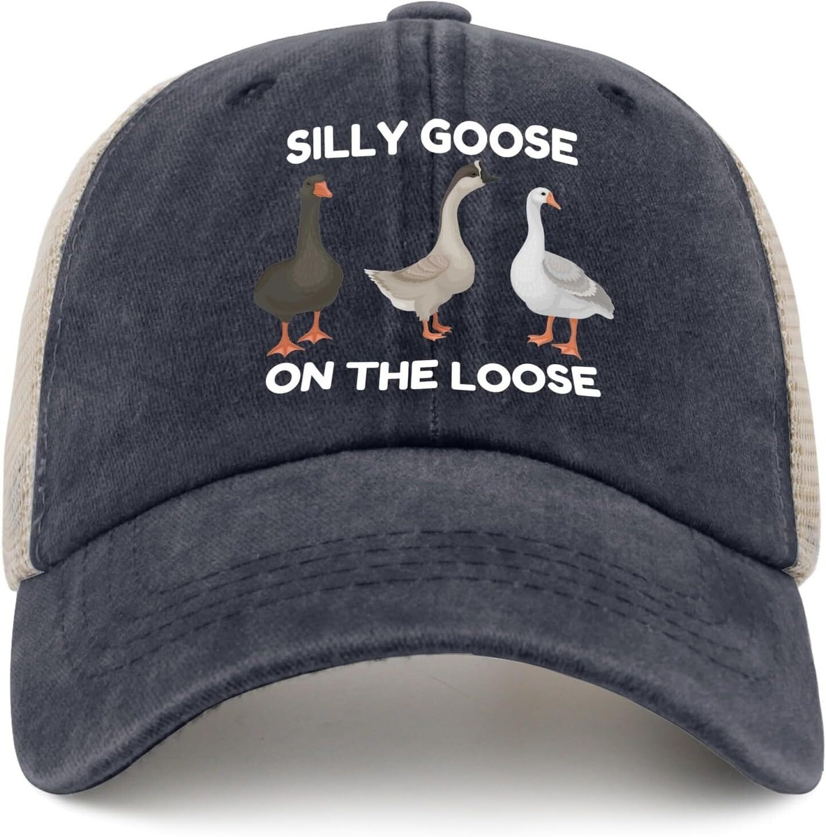 Funny Silly Goose Hat Goosee On The Loose for One Size, Navy Blue