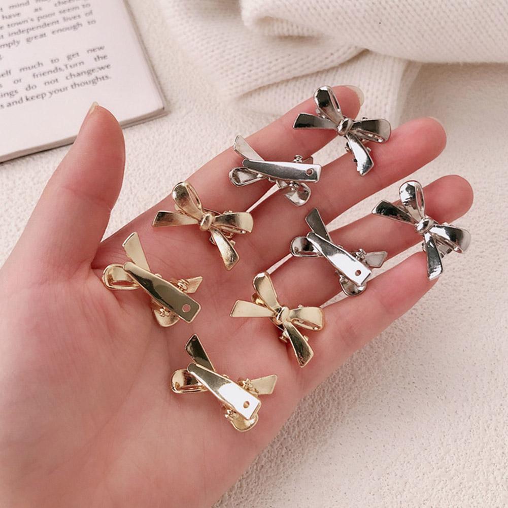 Korean Metal Bow Hair Clip For Women Sweet Cool Silver Color Small Side Cl T7N7
