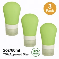 3 Pack Silicone Travel Lotion Bottles (2oz/60ml) TSA Approved Size Leakproof