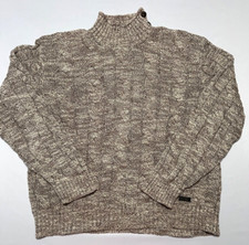 Polo Ralph Lauren Mens XL Sand Tan Aran Cable-Knit Sweater Button-Up Mock Neck
