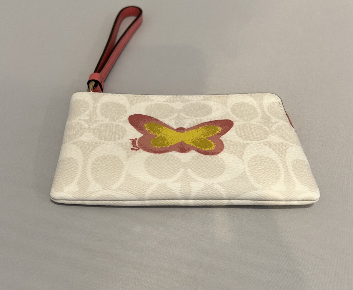 COACH BUTTERFLY CORNER ZIP WRISTLET CHALK SIGNATURE Butterfly