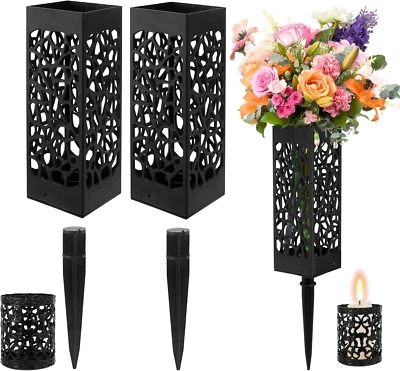 CALIDAKA 2 Pack Cemetery Decorations for Grave Cemetery Vases with Spikes Drainage Holes