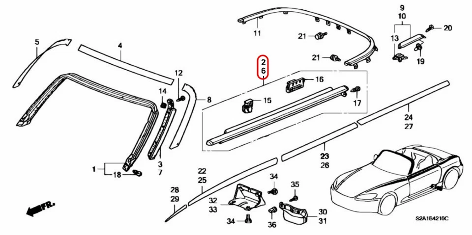 Honda S2000 AP1 AP2 Genuine window Molding Assy Left & Right Set OEM JDM Japan - Imagem 3 de 4