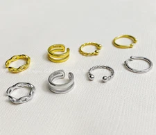 S925 Sterling Silver Link Double Row Twisted Plain Clip on Ear Cuff no piercing