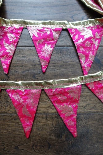 pink Handmade Indian wedding brocade Bunting Flags Garden 3.1 metres SKU19371 - Picture 7 of 10