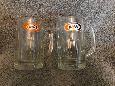 Vintage Set of 2 A&W Root Beer Mugs 6'' - One with USA Map A & W