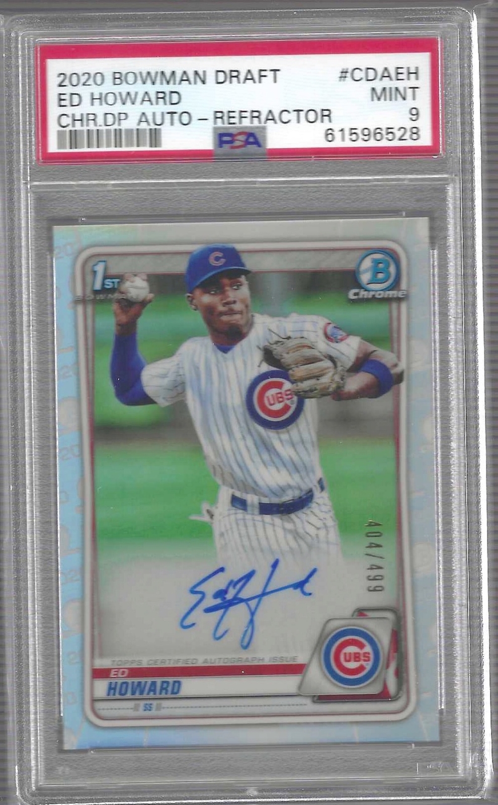 ED HOWARD 2020 BOWMAN DRAFT CHROME REFRACTOR 1ST PROSPECT AUTO /499 PSA 9