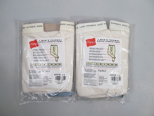 Vtg 2003 Hanes Thermal Ankle Length Pants Mens M 34-36 New NOS Lot of 2 - Picture 2 of 3