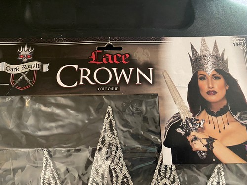 Halloween costume Crown Dark Royalty Lace Queen King Silver Black adult Cosplay - Picture 2 of 4